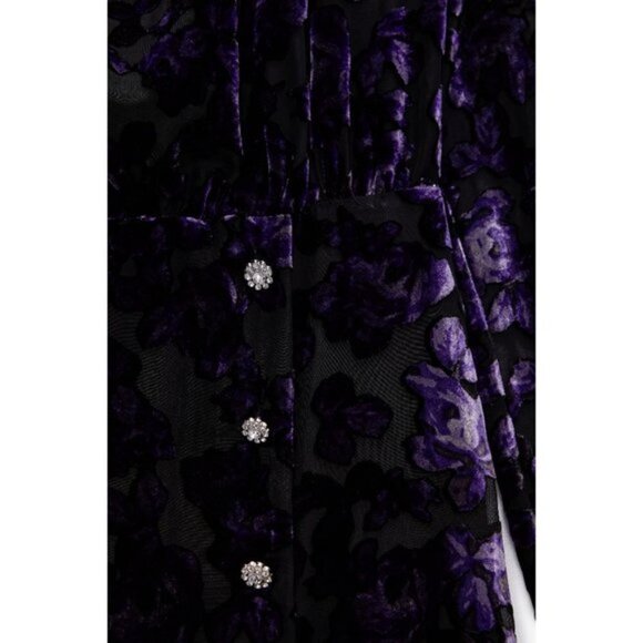 NWOT Zara purple & black velvet-like trim floral peek-a-boo sheer mini dress, S - Picture 9 of 14